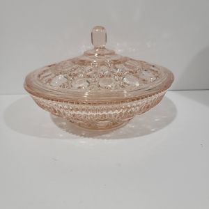 Indians Glass Co. Pink Windsor Candy Bowl Cane and Button